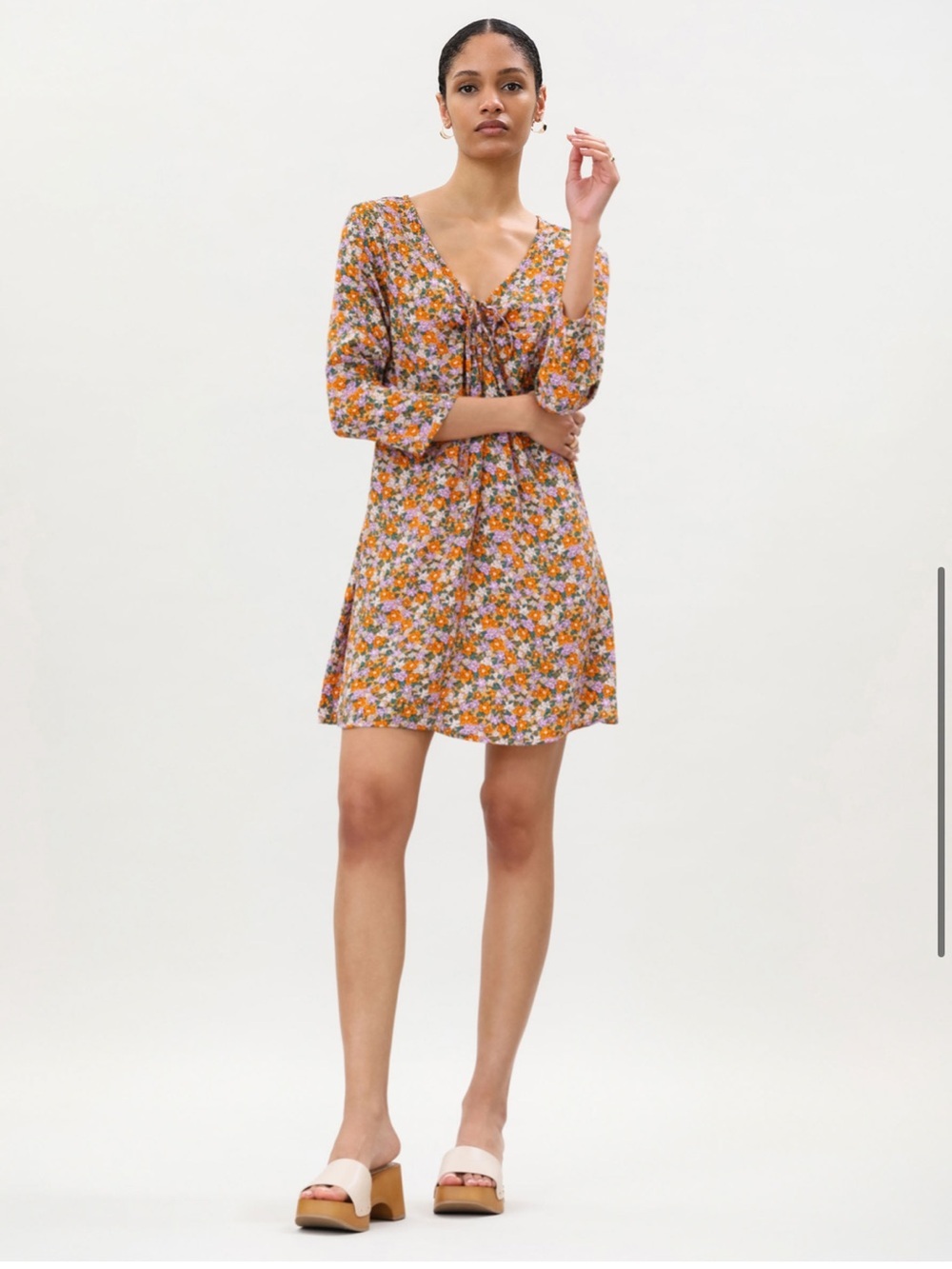 Lefties Floral Ruched Mini Dress Small Boho Cottagecore